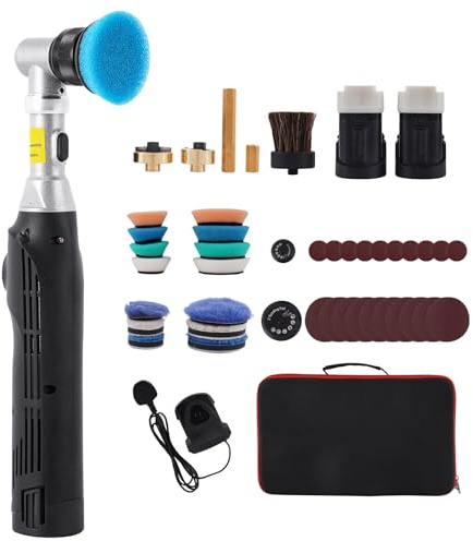 BAOSHISHAN Mini lucidatrice e tamponi per auto a batteria 1,2'' RO/DA Micro Polisher Kit, 6 velocità variabili, con illuminazione a LED per la lucidatura dell'auto e la cura del dettaglio