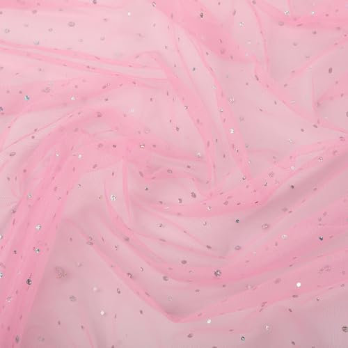 2 Yards - Tessuto in tulle con glitter lucido, larghezza 150 cm, con piccole paillettes, per cucito, fai da te, per lavori fai da te, per costume da palcoscenico, colore rosa scuro