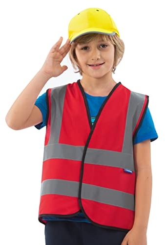 AYKRM Warnweste Kinder rot Sicherheitsweste für Kinder Warnweste Reflektierendes WarnschutzWeste Rot 10-14 Jahre