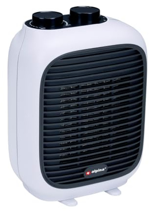 alpina Mini riscaldatore elettrico PTC-1601 – Termoventilatore 1500 W – per ambienti da 10 a 15 m² – Stufa elettrica per aria calda e fredda – Con manico – Plastica – Bianco