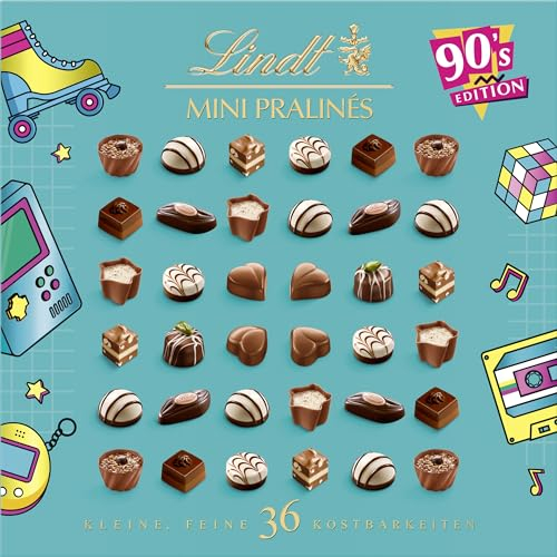 Lindt Schokolade - Mini Pralinés 90s Edition | 180 g | Pralinen-Schachtel mit je 36 Kostbarkeiten | Pralinengeschenk | Schokoladengeschenk| Design ist nicht auswählbar