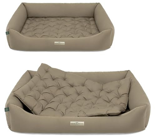 HOUND & NATURE | Orthopädisches Hundebett Zermatt, Gr. XXL für Sehr Große Hunde mit hohem Rand, Kuscheliges Hundesofa mit Hundekissen waschbar (XXL - 125x95 cm, Taupe)