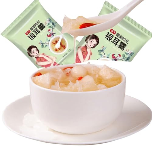 Freeze Dried Tremella Soup 5.29 oz/150g (15g * 10 bags) | white fungus Starch Soup Powder, Snow pear medlar Snow fungus soup, instant breakfast Congee, Chinese Dessert breakfast drink