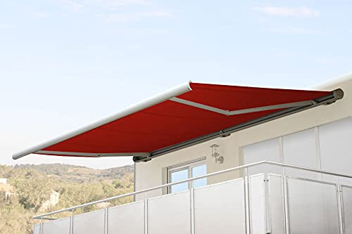 Mendler Elektrische Kassettenmarkise T122, Markise Vollkassette 4x3m - Acryl Bordeaux-rot