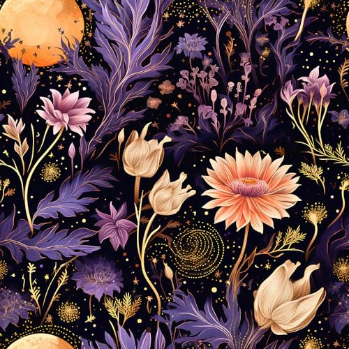 REDAMANCY Boho Purple Orange Magical Flower Garden Peel and Stick Wallpaper Vintage Wall Paper Stick on Contact Paper Easy Peel Off for nightstand Drawer Renter Friendly 17.7x236