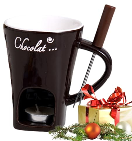 Geteawily Juego de tazas de fondue de chocolate personal, olla de fondue de chocolate, taza de cerámica para derretir chocolate con tenedores, olla calentadora de mantequilla de cerámica, juego de