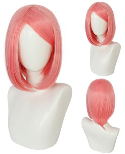 Anime Haruno Sakura Cosplay Perücke, Rosa Kurzes Haar Hitzebeständige Synthetische Perücke Halloween Party Zubehör