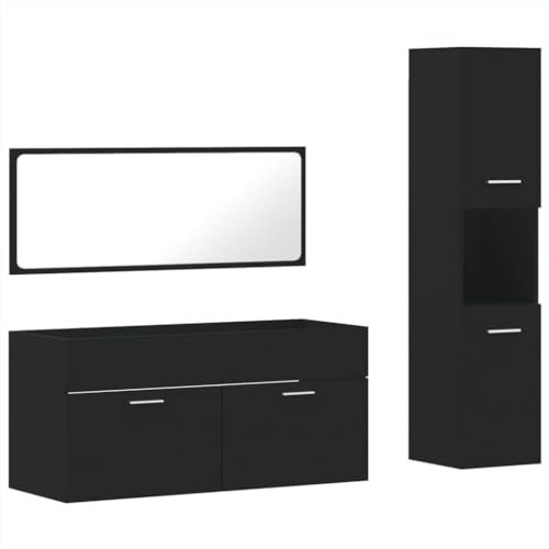 vidaXL Ensemble de Meubles Salle de Bain 3 pcs Noir Bois d'ingénierie, Armoire de Salle de Bain, Armoire de Bain, Meuble-lavabo de Salle de Bain