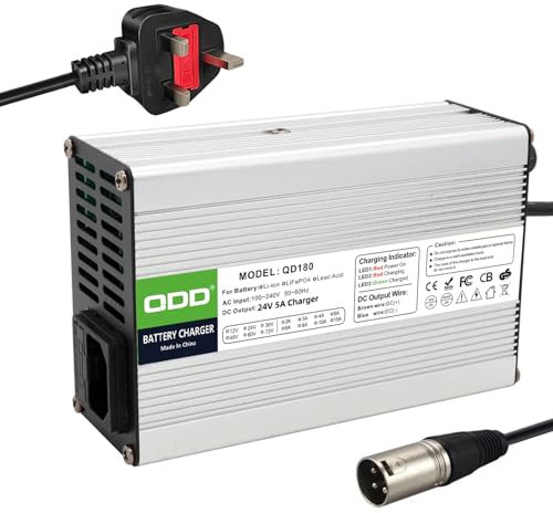 QDD 24V 5A Lead Acid Charger for Lead Acid AGM GEL VRLA OPZV Battery with 3pin XLR Connector