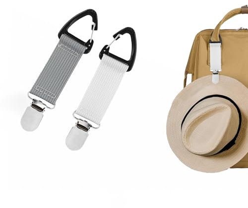 GOEDEKE 2Pcs Hat Clips for Travel on Bag, Hat Bag Clip for Traveling Bags Backpacks Purses Luggage Outdoor Travel Accessory(Gray+ White)