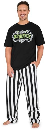 BEETLEJUICE Herren Schlafanzug - stylishes Pyjama Set aus Baumwolle für Männer (Schwarz/Weiß, L)