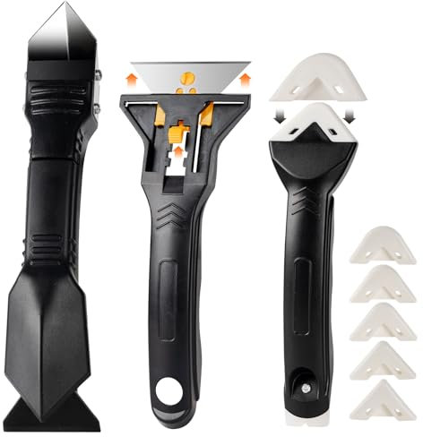 HANJKINZ 3 in 1 Silicone Caulking Tools（Stainless Steelhead), 8pcs, Caulk Remover Tool Kit with Stainless Steel Grout Scraper and Caulk Finishing Tools, Caulking Tool Kit for Kitchen, Bathroom