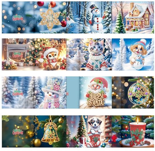 Weihnachtskarten-Sets für Kinder – 12 x Weihnachtsbasteln für Kinder – Weihnachtsbasteln für Kinder, Weihnachtskarten-Bastelset, Malen, Weihnachtskarten, 5D, für Mädchen und