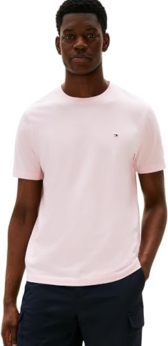 Tommy Hilfiger Uomo T-Shirt Maniche Corte Seasonal Solid Tee con Scollo Rotondo, Rosa (Pink Lily), S
