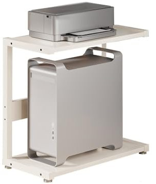 Xumh2024-3 PC stand for Floor PC Stand Home CPU Floor Stand with Lockable Castor Wheels Double Office Shelf Sturdy PC Trolley for Gaming Desk PC Accessories（White） CPU Stand(Medium)