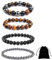URHRHU Edelstein Armbänder Set für Damen und Herren 4 Stück Heilsteine Armbänder - Hämatit Obsidian Tigerauge Armband 6/8/10/12mm Perlenarmband Stylischer Schmuck für Anti-Stress Geschenk