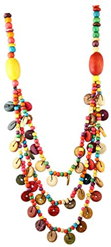 Garneck Bunte Halskette Für Damen – Langer Modeschmuck Mit Kokosnuss- Und Holzperlen - Ideal Für Sommerpartys Hawaii Look Und Als Statement Kette in Zufälligen Farben
