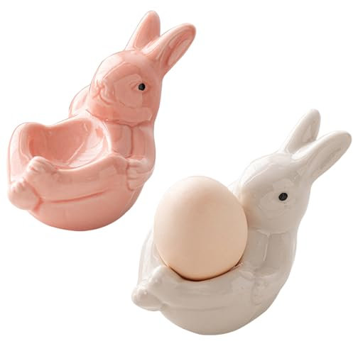 EEPLUYTY Eierbecher Porzellan, Kaninchen-Eierbecher, Ostern Eierbecher，Eierbecher, Eierbecher Keramik, Perfekt Für Eier Zum Frühstück, Ostern Und Verschiedene Feste (L, individuell, 2)
