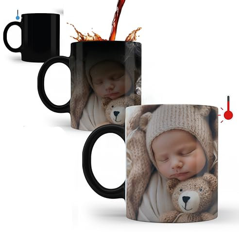 Personalised Magic Mug with Photo. Mug that Changes Colour with Temperature. Original Mugs for Gifts. Gifts for Couples. Caneca Magica Calor Personalized. Original Gift Capacity: 330 ml.