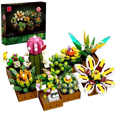 Succulents Building Set for Adults, 9 Pack DIY Botanical Collection Building Blocks, Artificial Plant Set for Adults, Home Decor(913 PCS)
