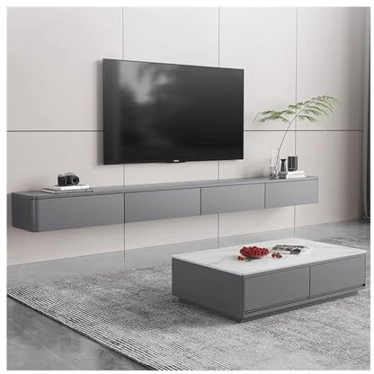 XXAD553TY TV Stand Wall Mounted Floating TV Cabinet, Floating TV Unit with Flip Door & Drawers, Modern Gray Entertainment Media Console with Storage for Living Room TV Cabinet(220x30x20cm)