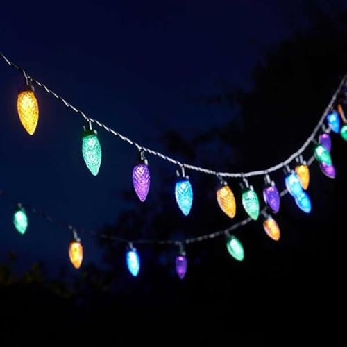 Garden Mile Main Powered Led Hanging Solar Lights Outdoor Garden 30 Bulbs 14ft Festoon Fairy Lights Garden Lights Solar Powered Waterproof Christmas Decoration Light for Party Gazebo Fence Pergola