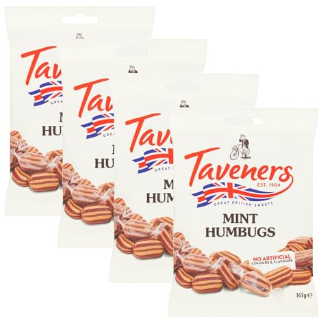 Taveners Mint Humbugs – Classic Mint Sweets with a Refreshing Taste, Ideal Mints Gift for Sweet Lovers – Traditional Humbugs Sweets for Sharing – 4 Pack + Cheeroo Magnet
