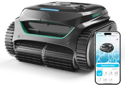 WYBOT C2 Poolroboter Akku Boden und Wand für Einbaupools bis 150㎡, Doppelfiltration, 3-Fach Motor, Starke Saugkraft, Wandkletter & Wasserlinie, 180 Min, App(Schwarz-Grün Grau)