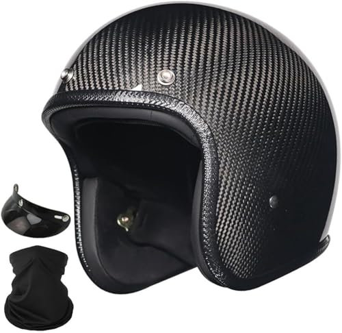 Casco Da Moto Jet Stile Vintage, Omologato ECE, In Fibra Di Carbonio, Leggero, Con Visiera Parasole E Interno Rimovibile. A,XL59-60CM