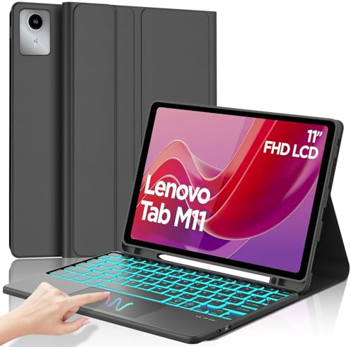 IVEOPPE Funda Teclado Lenovo Tab M11 con Touchapad, Capa Teclado Trackpad Español Ñ Desmontable Retroiluminados Bluetooth para Lenovo Tab M11 TB330FU/ TB330XU 2024 11,Negro