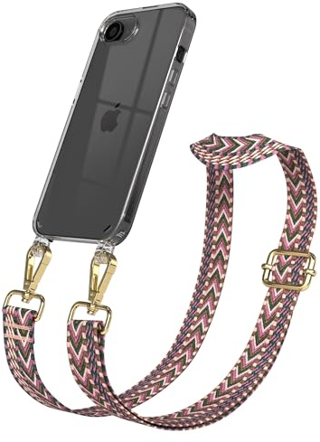 EAZY CASE Handykette - Verstellbares Taschenband kompatibel mit iPhone 16e, Schulterriemen, Handykordel mit Silikon Hülle, Umhängetasche, Beere Pink Gold