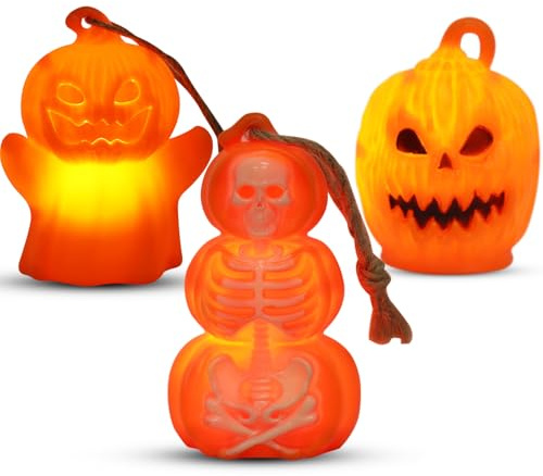 Halloween Deko LED Kürbis Lichter, 3 Stück Halloween Kürbis Geister Skelett Laterne, Batteriebetrieben, zum Aufhängen, für Herbstdeko, Tisch, Partys, Garten und Innen- und außenbereich Geeignet