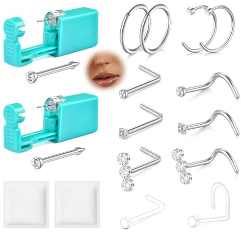 AVYRING 2 Stück Nasenpiercing Stechen mit 20G Nasenstecker & Nasenring - Professionelles Piercing Set in Silber & Gold, Komplettset mit Allem für Sanftes und Sicheres Stechen