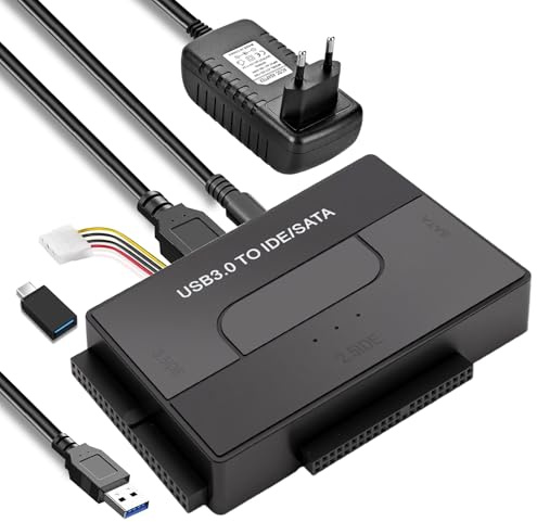 USB 3.2 zu IDE/SATA Adapter für 2,5/3,5 HDD & SSD – 10 Gbps Externe Festplatten Adapter mit 12V/2A Stromversorgung, Windows/Mac/Linux