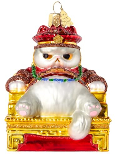 Hzyc Katzen-Weihnachtsbaumschmuck,Handgeblasenes Glas-Weihnachtsschmuck | Chinesischer Stil Kaiserkatze Ornament zum Aufhängen,Weihnachtsdekorationen für Tierliebhaber Feiertagsparty Neujahr Geschenk