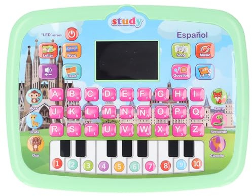 Acouto LED-Spanisch-Lerntablett für Kleinkinder, Frühe Bildung, Alphabet, Wörter, Zahlen, Mathematik, Lernen, Elektronisches Spanisch-Lernspielzeug, Grün, Schnittstelle für Kleinkinder, das EIN