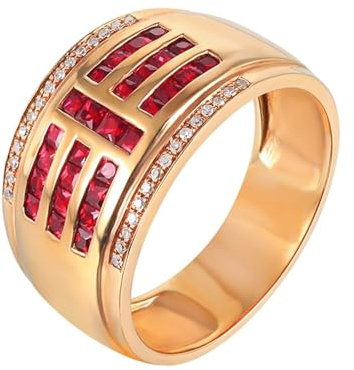 Homxi Verlobungsringe Damen Ringe 18 Karat 750 Rosegold, Quadrat mit Erstellter Rubin 0,71 Karat und Moissanit, Rosegold Damen Ringe Eheringe Verlobungsringe Gr. 63 (20.1)