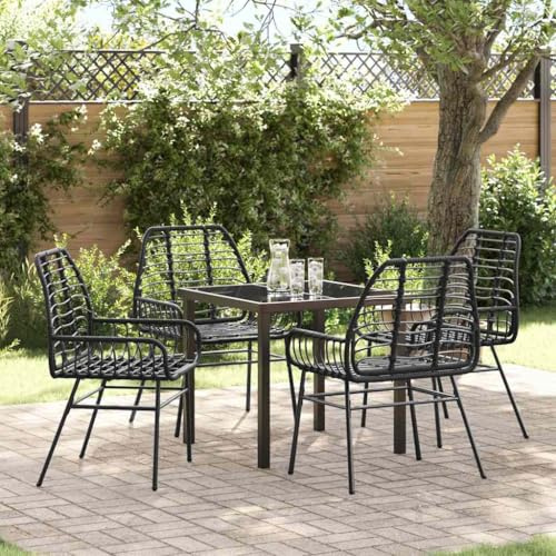 QJBSAVVA 5-Teiliges Gartenmöbel Set Schwarz Poly-Rattan 80x80x73 cm, klappbarer Esstisch mit 4 Stühlen, Robustes Aluminiumgestell, Modernes Design für Balkon Terrasse Garten