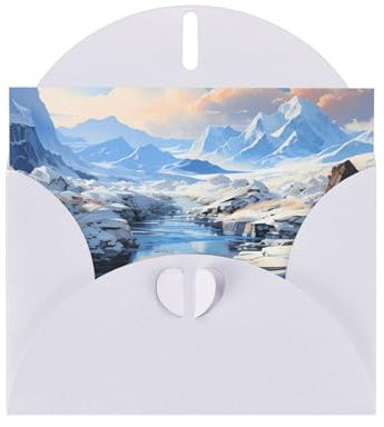 PEGQCVAM Grußkarte mit schneebedeckter Berglandschaft. Weiße Luxus-Perlglanz-Grußkarte, Premium-Karton für alle Anlässe