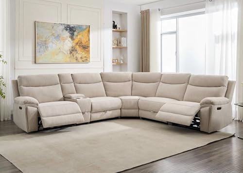 Hercules Express Fabric Electric Recliner Modular Corner Sofa With Cup Holders - USB Charging Ports - Power Recliner Sofa - Storage Box (Cream)