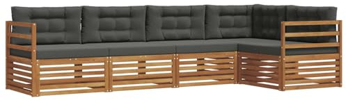 vidaXL Outdoor-Sofagarnitur mit Kissen 5 pcs Natur und Anthrazit, Gemütliches Outdoor-Set, modernes Ecksofa, robuster Loungesessel, Gartenmöbel, Terrasse zum Relaxen