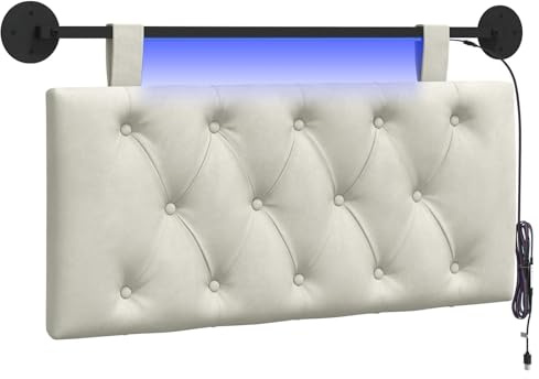 vidaXL Hängendes Kopfteil Mit LED Licht Creme Samt, Modernes Schlafzimmer, Wandkopfteil, aus Samt, Platzsparend, dekorative Rückenlehne, weich anzufassen