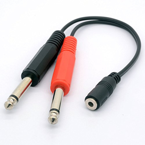 3.5mm (Mini) 1/8 TRS Stereo Female à 2 Dual 1/4 6.35mm Mono TS Male Y Splitter Cable Adaptateur audio Convertisseur stéréo Ampli Guitare 20cm/8inch
