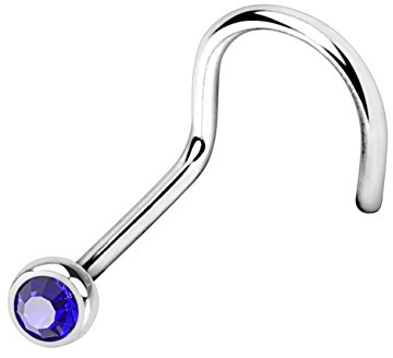 beyoutifulthings Nasen-Piercing KRISTALL Nasen-Ring Nasen-Stecker Press Fit Spirale Chirurgenstahl Silber Multicolor Stab 1/8mm Stein 2,5mm