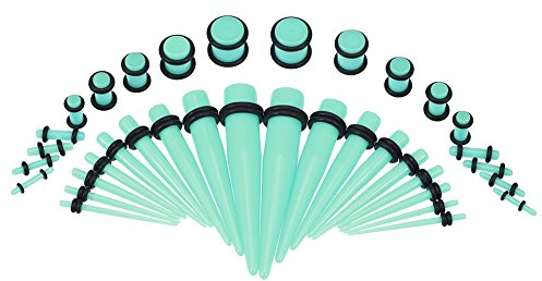 GLOGLOW Ohrmesser-Dehnungs-Set, Dehnungsset mit Steckern, Doppel-O-Ringe, 14 G-00 g, Acryl, Ohrdehnungs-Set, Dehnstäbe, 36 Stück (Hellgrün), Acryl