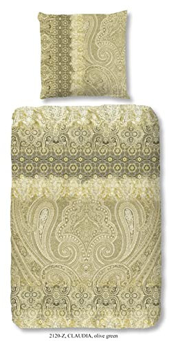 Zouzou Baumwoll Satin Bettwäsche Claudia 2120 Paisley Ornamente orientalischer Chic 155 cm x 220 cm Oliv grün