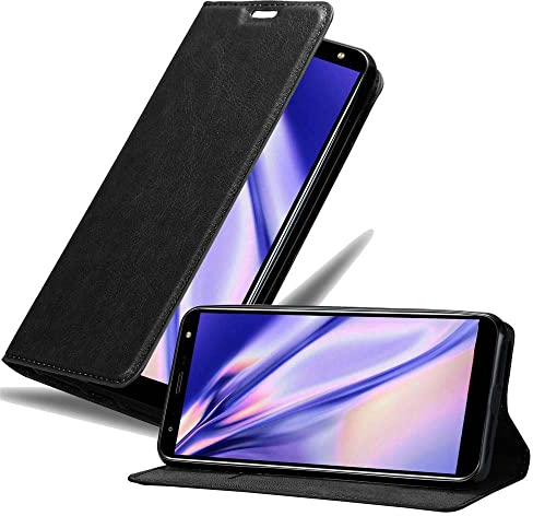 Cadorabo Hülle kompatibel mit LG K40 aus Premium Kunst Leder Flip Klappbare Stoßfeste Magnetische [Standfunktion] [Kartenfächern] Cover Hülle für LG K40 Tasche in Schwarz