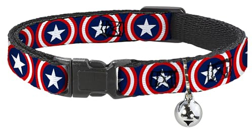 Cat Collar Breakaway Captain America Shield Repeat Navy 8 To 12 0.5 Wide
