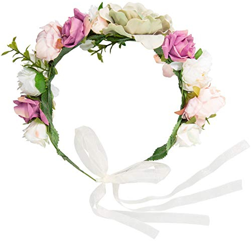 dressforfun 302787 Blumen Stirnband Haarband Blumenkranz, größenverstellbar, für Hochzeit oder Trachten Party, lila rosa