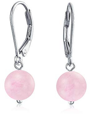 Perlina Rotonda Semplice Quarzo Rosa Chiaro Orecchini A Sfera A Leva Per Le Donne .925 Argento 925 Pietra Di Nascita Di Febbraio